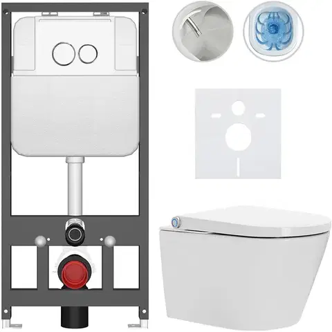 Záchody CERANO - Závesné WC s bidetom Basic/Cronus Standard - biela lesklá - WC tlačidlo Dualo/Biela - závesné - predstenová inštalácia - 59,3x38,4 CER-8050BD86423