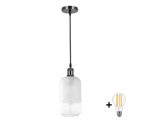 Svietidlá BRILAGI - LED luster na lanku RETRO GLASS 1xE27/60W/230V pr. 14 cm čierna/biela NSTK7777+AI0177