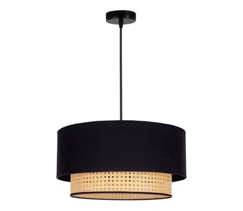 Svietidlá  - Luster na lanku BOHO 1xE27/15W/230V pr. 45 cm čierna/ratan 84397