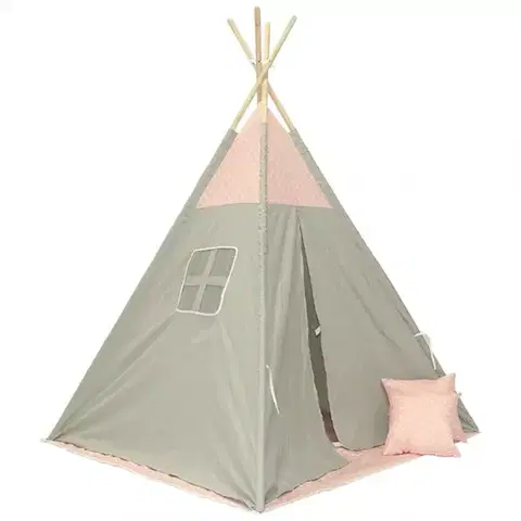 Teepee stany pre deti Detský stan Teepee sivo-ružový/hviezdy