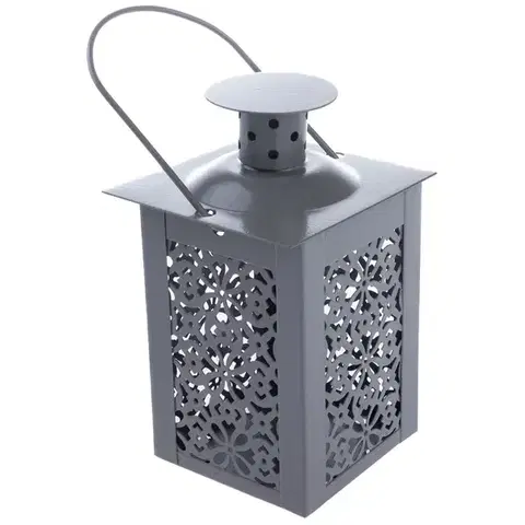 Vianočné dekorácie Kovový lampáš na sviečku Saima, sivá, 7,5 x 12 x 7,5 cm