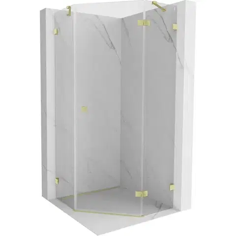 Sprchovacie kúty MEXEN/S - Lunar sprchovací kút päťboký krídlový pravá 80 x 80, transparent, zlato kartáčovaná 831-080P-080L-55-00-P