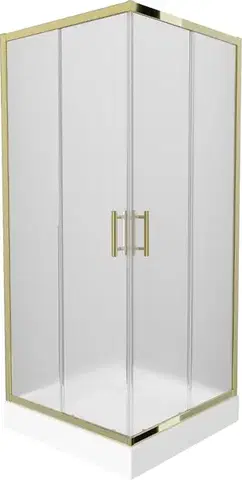 Vane MEXEN/S - Rio sprchovací kút štvorec 90 x 90, dekor, zlato + vanička Rio vrátane výpuste 860-090-090-50-30-4510