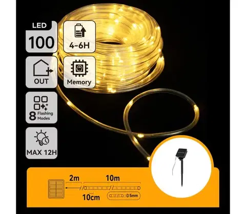 LED osvetlenie  B.V.  - LED Solárny  reťaz 100xLED/8 funkcií 12m IP65 teplá biela B10303K9D