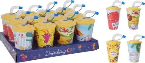 Poháre Kinekus Pohár na vodu 400 ml so slamkou, detský, mix