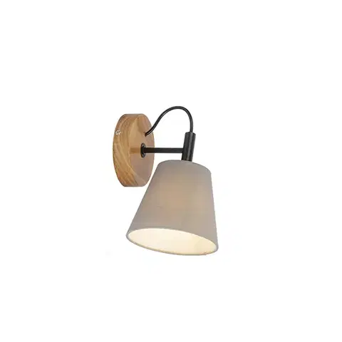 Nástenné osvetlenie Rustikálna nástenná lampa drevená s sivou - Cupy