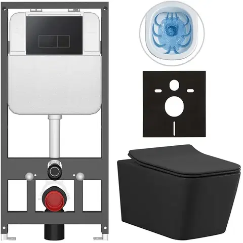 Záchody CERANO - Kompletný WC set Basic/Forte - čierna matná - WC tlačidlo Modulo/Čierna - závesné - predstenová inštalácia - 51x36 CER-8050BD86413