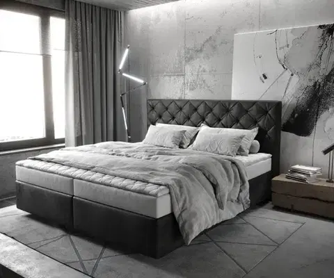 Postele Boxspring DELIFE Boxspring posteľ Dream-Great 180x200 cm mikrovlákno antracitová vintage s matracom a topperom