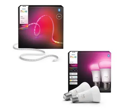 LED osvetlenie Philips - LED RGBW stmievateľný LED pás Hue FLUX 3 m LED/12W/230V + 2× inteligentná žiarovka E27/8,1W P7051+P7036