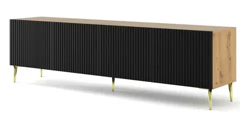 TV stolíky ArtBm TV stolík RAVENNA B 4D 200  | dub artisan / čierna matná Prevedenie: Dub artisan / čierny mat  / zlaté nohy