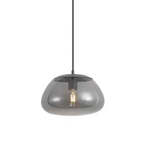 Závesné svietidlá Retro závesná lampa kovovo sivá s dymovým sklom - Giselle