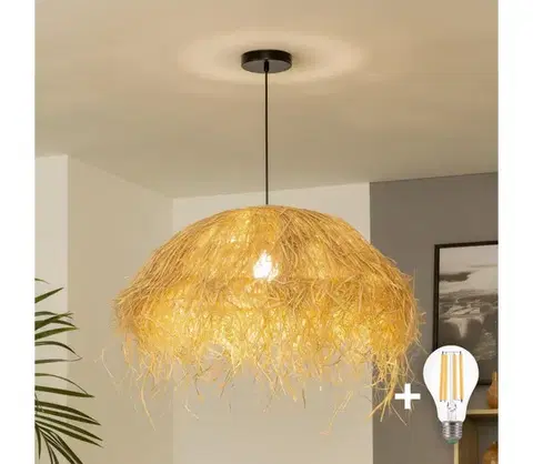 Svietidlá BRILAGI - LED luster na lanku CERIA BOHO 1xE27/40W/230V priemer 60 cm rafia BG3987+EG781149