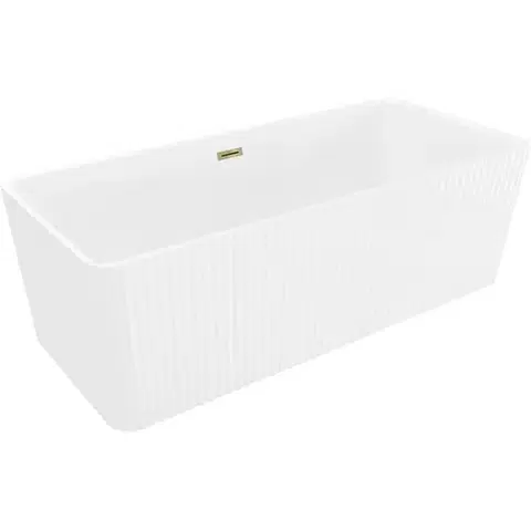 Vane MEXEN/S - Nila voľne stojaca vaňa reliéf 170 x 75, biela, sifón a prepad zlatá 52841708000-50
