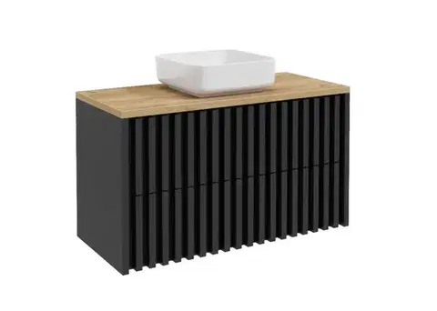 Kúpeľňový nábytok Kúpeľňová skrinka s dubovou doskou SAT Delano 100x56x46 cm čierna mat DELANO100ZCDE DELANO100ZCDE