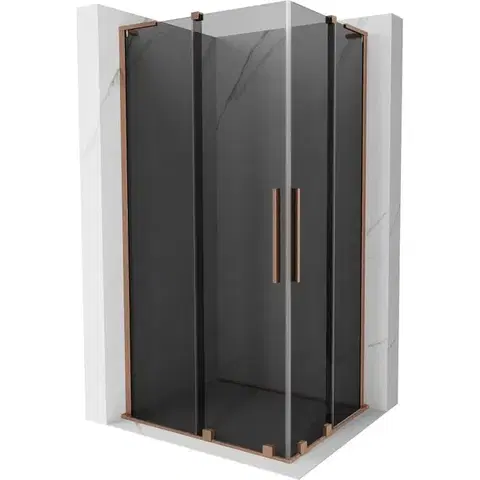 Sprchovacie kúty MEXEN/S - Velar L Duo sprchovací kút, posuvné dvere 90 x 80, grafit, meď kartáčovaná 871-090-080-02-43-65
