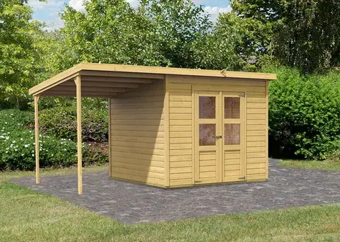Zahradné domčeky Drevený záhradný domček 415 x 265 cm s prístavkom Dekorhome
