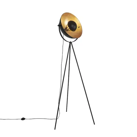 Stojace lampy Stojaca lampa čierna so zlatom 42 cm nastaviteľný trojnohý stojan - Magnax