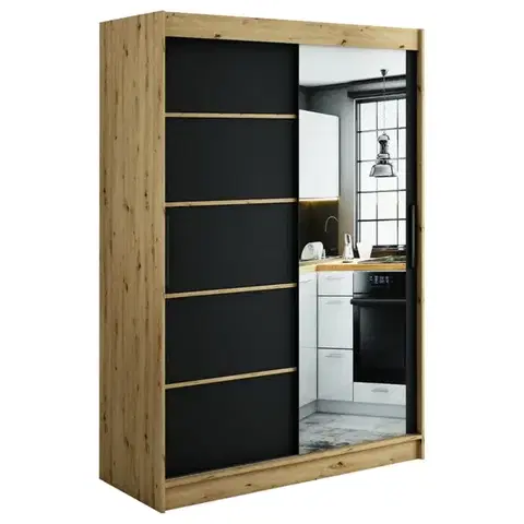 Šatníkové skrine Skriňa Halifax V2 150 Dub Artisan/čierna/Zrkadlo
