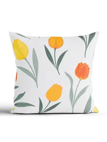 Dekoračné obliečky MKLozkoviny.sk Bavlnená obliečka na vankúš Renforcé 40 × 40 cm - Kvety tulipánov oranžové-  -