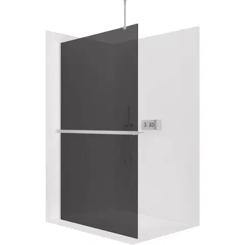 Držadlá k vani CERANO - Sprchová zástěna Walk-in Onyx Top Round L/P - 8 mm - kulatá vzpěra + polička/držák na ručníky - chrom, grafitové sklo - 100x200  CER-8050BD1637