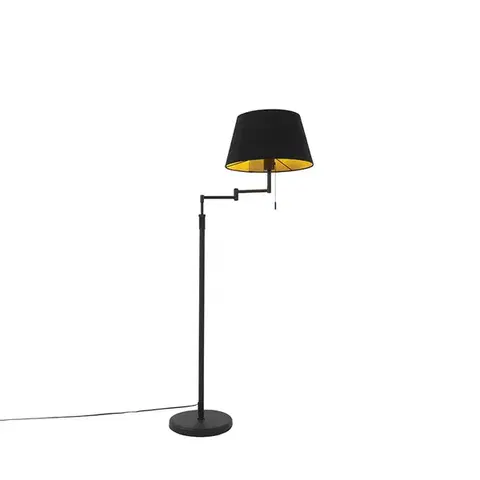 Stojace lampy Stojaca lampa čierna s čiernym tienidlom a nastaviteľným ramenom - Ladas Deluxe