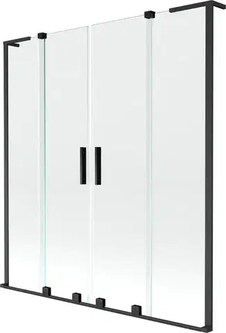 Sprchové dvere MEXEN/S - Velar L Duo dvojkrídlová posuvná vaňová zástena 160 x 150, transparent, čierna 896-160-003-02-70