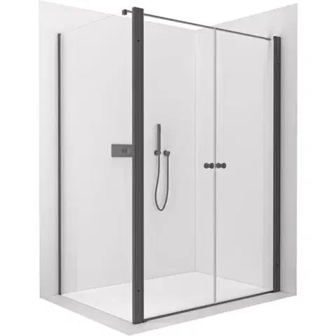 Sprchovacie kúty CERANO - Sprchovací kút Antelo L - Ľ/P - 6 mm - čierna matná, transparentné sklo - 108x70 - otočný CER-666280