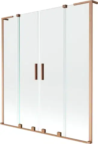 Sprchové dvere MEXEN/S - Velar L Duo dvojkrídlová posuvná vaňová zástena 150 x 150, transparent, meď kartáčovaná 896-150-003-02-65