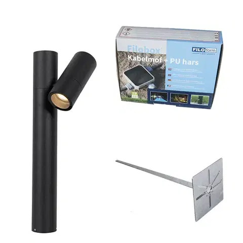 Zahradne stlpove lampy Vonkajšia lampa čierna so zemným hrotom a káblovou priechodkou 50 cm IP44 - Solo Deluxe