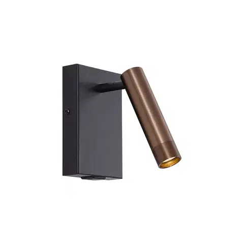 Lampy Moderné nástenné svietidlo čierne s tmavým bronzom nastaviteľné s USB-C - Croft