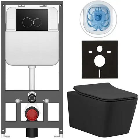 Záchody CERANO - Kompletný WC set Basic/Forte - čierna matná - WC tlačidlo Dualo/Čierna - závesné - predstenová inštalácia - 51x36 CER-8050BD86383
