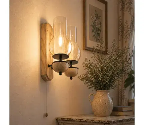 Svietidlá BRILAGI - LED Nástenné svietidlo COTTAGE 2xE14/40W/230V dub/hnedá BG1508+2xBG2273