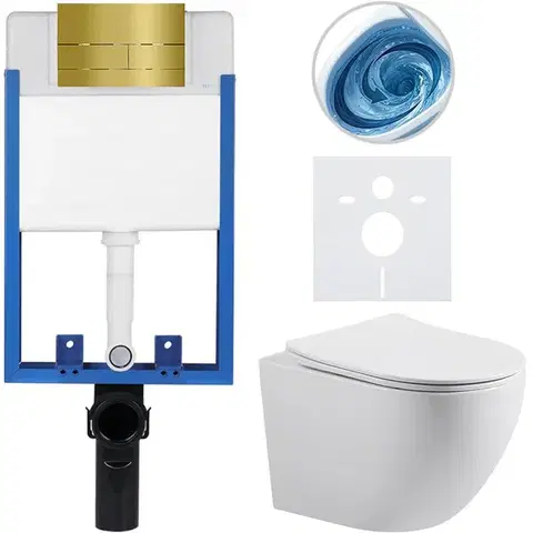 Záchody CERANO - Kompletný WC set Profi/Cesso - biela lesklá - WC tlačidlo Line. zlatá - na zamurovanie - 49x36 CER-8050BD84362