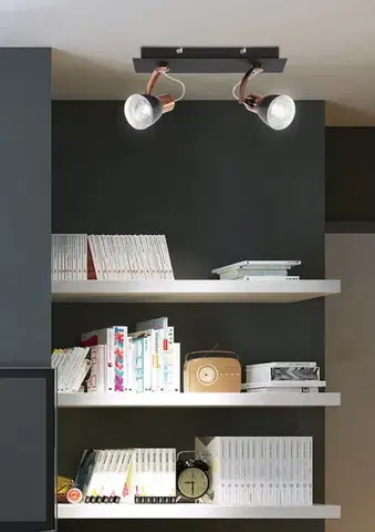 Nástenné svetlá Nástenná lampa s krycou páskou 2X50W GU10 čierna/medená MARKUS