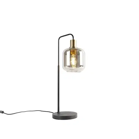 Stolné lampy Inteligentná stolná lampa čierna so zlatom a dymovým sklom vrátane Wifi A60 - Zuzanna