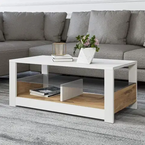 Konferenčné stolíky Konferenčný stolík Aydos - White, Oak