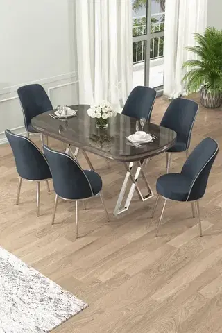 Jedálenské sety Dining Table & Chairs Set (7 Pieces) Lai - Anthracite, Chrome