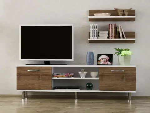 Obývacie steny DERMO obývacia stena, biela/orech
