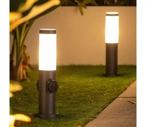Predlžovacie káble Brilagi - Vonkajšia lampa s 2 zásuvkami SCHUKO NOVA 1xE27/15W/230V 40 cm IP44 antracit FG-KH142PSH-40-2SO-ANT