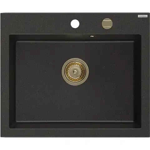 Kuchynské drezy MEXEN/S MEXEN/S - Elix granitový drez 1-miska 600 x 500 mm, čierna/zlatá metalik, sifón zlatá 6525601005-75-G