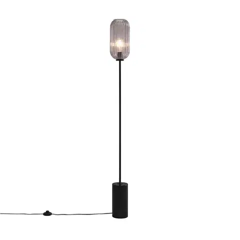 Stojace lampy Art Deco stojaca lampa čierna s dymovým sklom - Rid