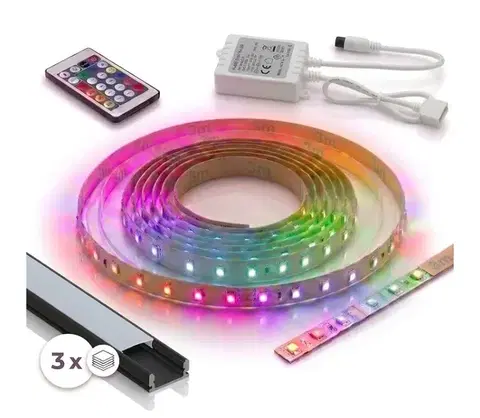 LED osvetlenie SmartLED SADA 1x LED RGBW pásik DIGITAL LED/9,6W/230V 3 m + 3x zapustený profil 1 m + diaľkové ovládanie 3xSD0029+1xW4306