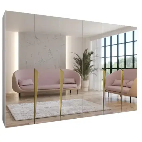Šatníkové skrine Skriňa Piano 3-300 (2x150) biela/zlatá