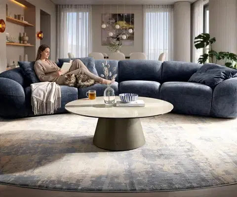 Konferenčné stolíky DELIFE Konferenčný stolík Edge okrúhly 100×100 cm keramika onyx champagne Borna titánová farba efekt