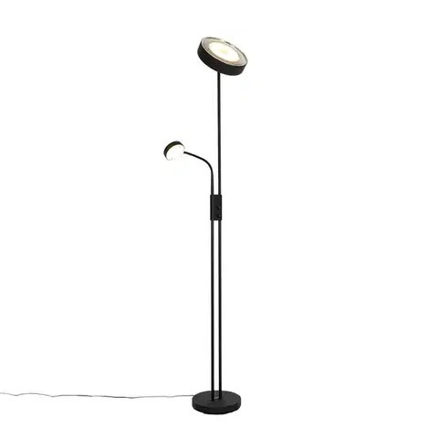Stojace lampy Stojaca lampa čierna vrátane LED a stmievača so svetlom na čítanie - Kelso