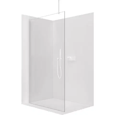 Sprchovacie kúty CERANO - Sprchová zástěna Walk-in Onyx Top Round L/P - 8 mm - kulatá vzpěra - bílá matná, transparentní sklo - 130x200  CER-8050BD1467