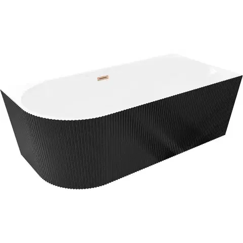 Vane MEXEN/S - Silo voľne stojaca rohová vaňa pravá reliéf 170 x 80, biela/čierna, sifón a prepad meď kartáčovaná 52891708075P-65