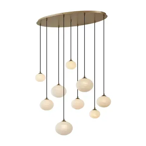 Závesné svietidlá Art Deco závesná lampa zlatá s opálovým sklom 9-svetiel - Yani