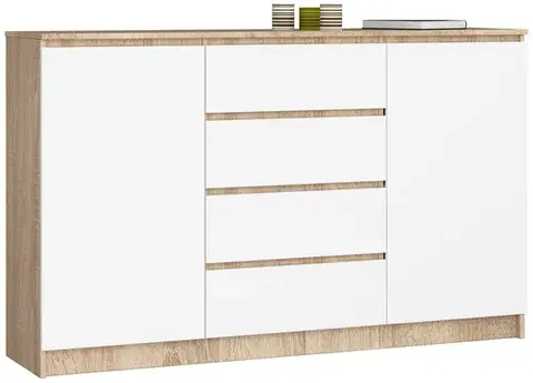Komody a skrinky Moderná, široká a vysoká komoda, SOPHIA160, dub Sonoma / biela