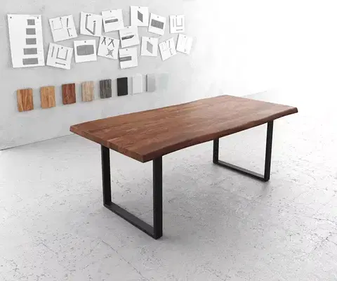 Jedálenské stoly DELIFE Jedálenský stôl Edge 200x100 XL akácia hnedá kov čierna Live-Edge
